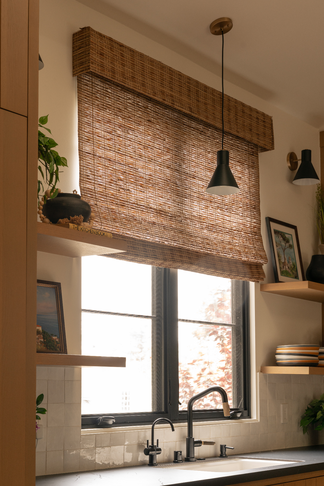 Handwoven shade in a kitchen interior